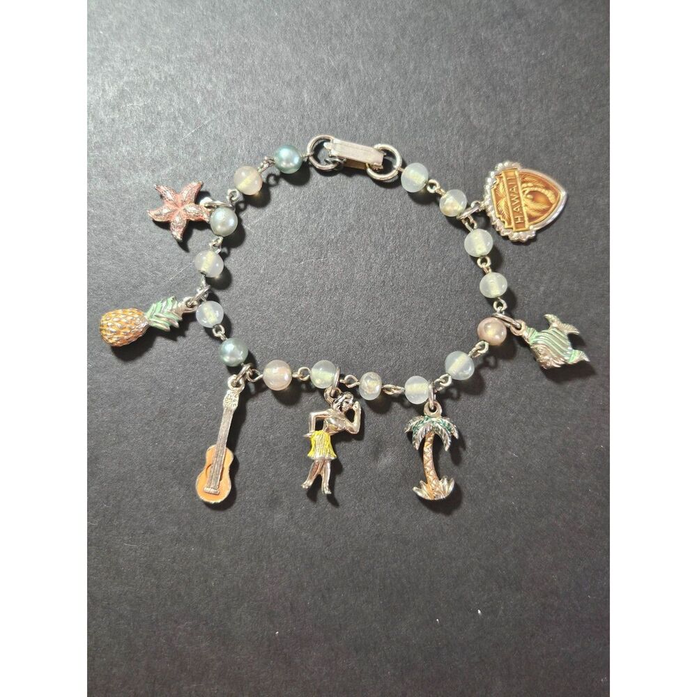 1950's Little Miss Brand Hawaii Charm Bracelet 6.5" Silver Tone Vintage